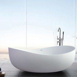 Luxury 71 Inch Contemporary Oval Freestanding Stone Resin Soaking Bathtub  with Center Drain in Matte/Glossy White,71 Inch Contemporary Oval  Freestanding Stone Resin Soaking Bathtub with Center Drain in Matte/Glossy  White for sale
