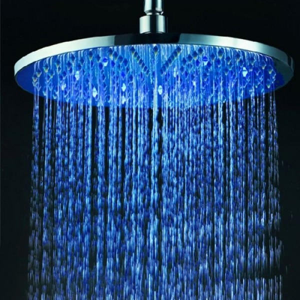 12 Inch Solid Brass Round LED Rain Shower Head in Chrome