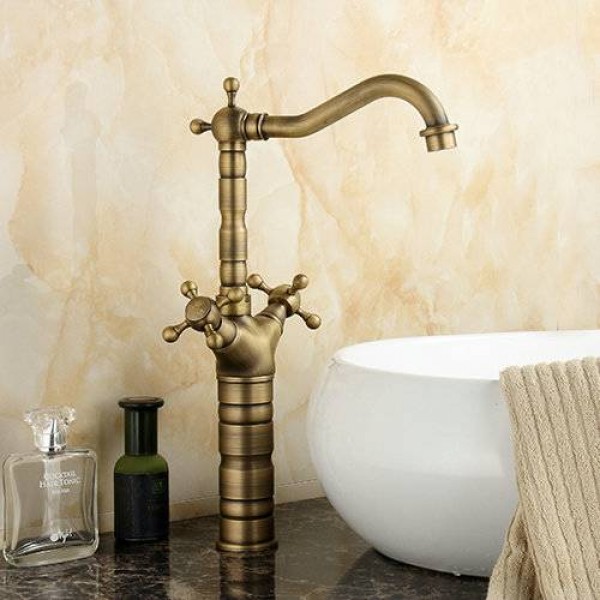 15" Antique Brass Kitchen Swivel Faucets Sink Bathroom Basin Faucet Mixer Tap 9056A