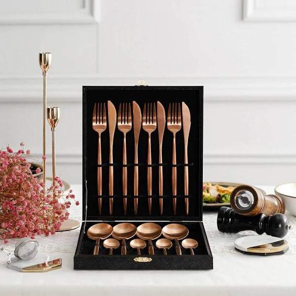 16PCS Tableware 18/10 Stainless Steel Steak Knife Fork Party Rose Gold Cutlery Set With Gift Box Dinnerware Set Drop Shipping