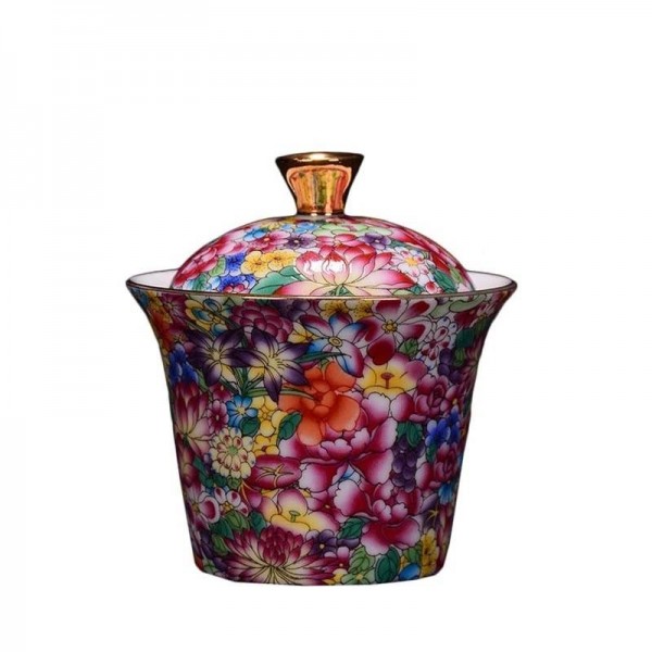 175ml Hand Painted Enamel Color Gaiwan Ceramic Porcelain Drinkware Office Kung Fu Tea Set Tea Bowl with Lid Kit Gifts