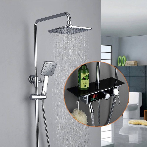 1SET Digital Temperature Display Bath Shower Faucets Set Bathroom Mixer Shower Bathtub Tap Rainfall Shower Wall Mixer Tap 877017