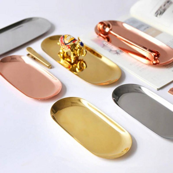 2019 New Nordic Style Oval Metal Butterfly Gold Stainless Steel Dishes Afternoon Tea Dessert Tray Jewelry Storage Plate