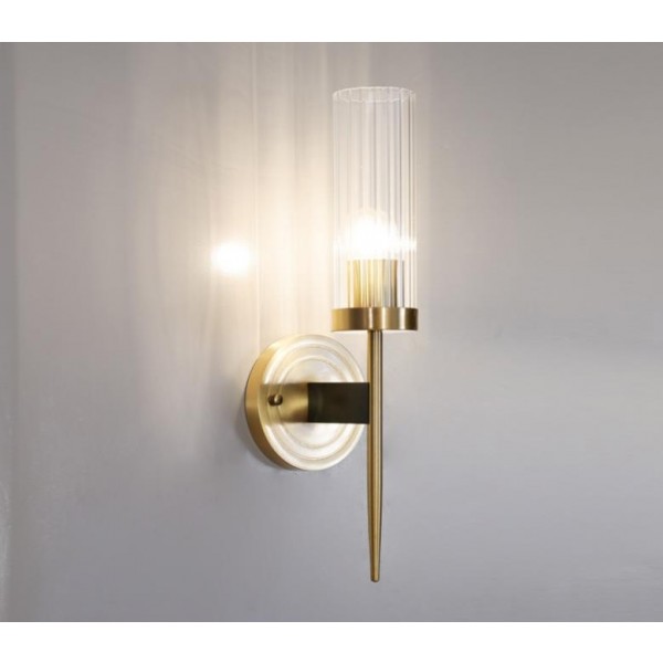 Cylinder Clear Ribbed Glass Shade 1-Light Wall Sconce Bedroom Hallway Wall Lamp 