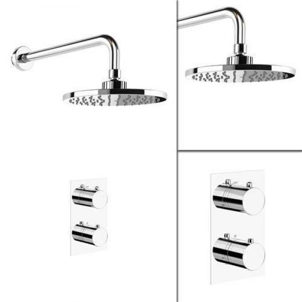 2 Dial 1 Way Bathroom Thermostatic Rain Shower Head Set Round Mixer faucet tap Shower Valve panel