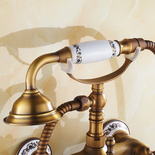 2 Way Wall Mounted Antique Brush Brass Bathtub Faucets Bathroom Basin Mixer Tap With Hand Shower Head Bath & Shower Faucet