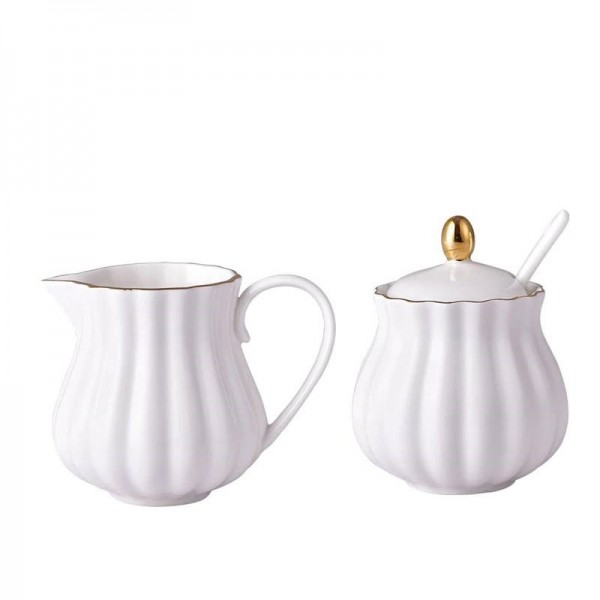 2PCS/Lot 200ml Brief Ceramic Porcelain Handle Milk Pot with Sugar Jar Kit Office Garden Afternoon Tea Teapot Home Drinkware Gift