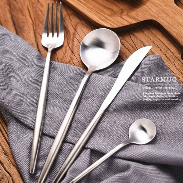 304 Stainless Steel Cutlery Tableware Set Dinner Forks Knives Scoop Set Silverware Set Titanium silver kitchen food dinnerware