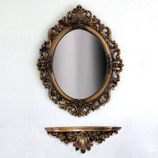 49cmx62.5cm European Dressing Bathroom Mirror,Wall Hanging Mirror Rack mirror with Shelf