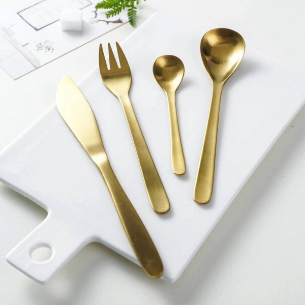 4/16 Pieces Gold Japanese Brushed Stainless Steel Cutlery Western Style Food Steak Fork Dessert Family Fruit Fork Tableware Set