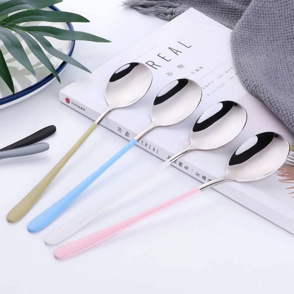 Yardwe 5 pcs porcelain tableware dinner spoons reusable soup spoons set large spoons with long handle for home and restaurant small size