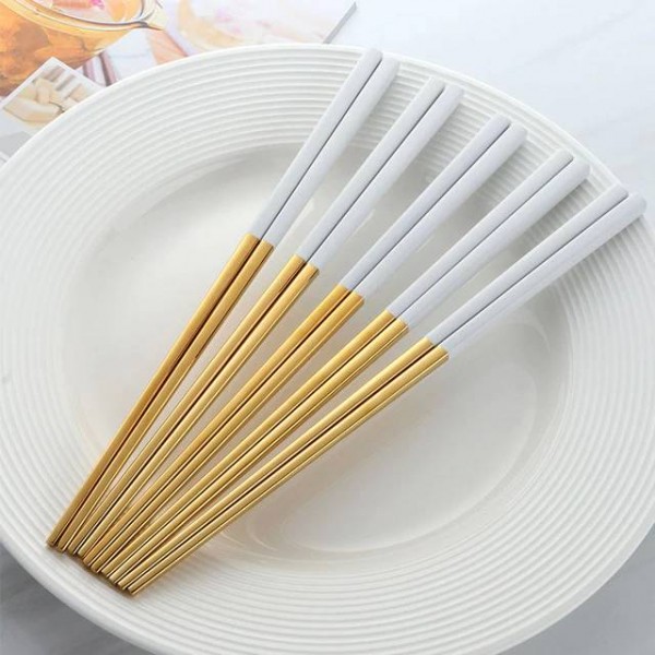 5Pairs 304 Stainless Steel Silver Chopsticks Reusable Non-Slip Sushi Sticks Kitchen Accessories Tableware Christmas Gift