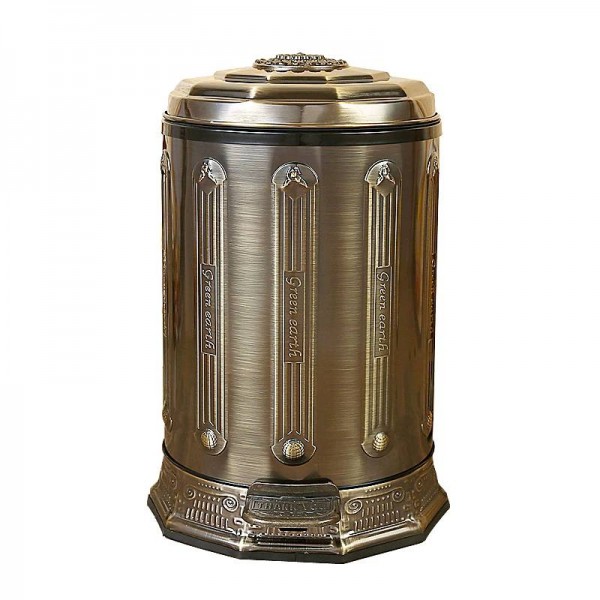 6L stainless steel antique Trash Can Household Garbage Can with Lid bronze Waste Bin for Home Office Kitchen Bathroom black