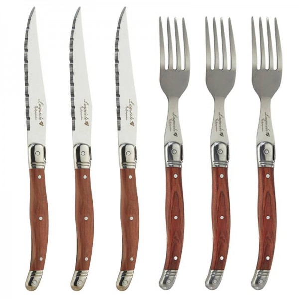 6pcs Laguiole Steak Knives Fork set Stainless steel Japanese Cutlery Wood Dinner Knives and Forks Wooden Handle Dinnerware sets