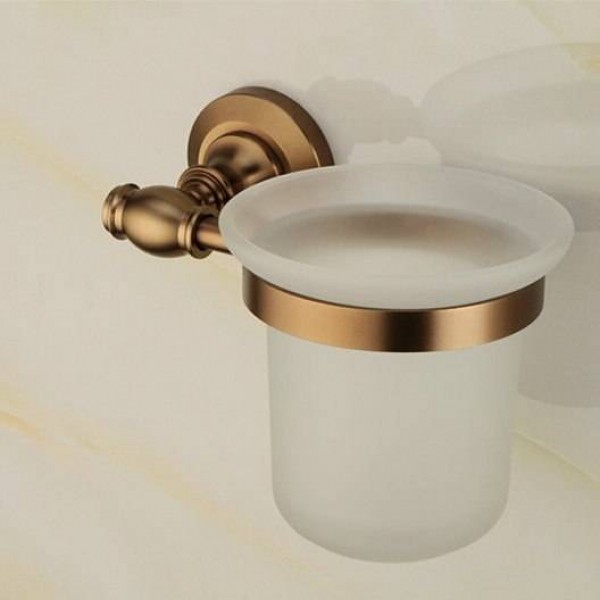 Aluminum Antique Brass Bathroom Toilet Brush Holders With Glass Cup Sets 7008AS