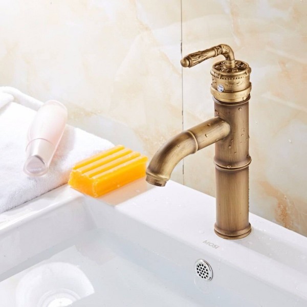 Antique Brass Faucet Bamboo Faucets crane Bathroom Sink Basin Mixer Tap XT939