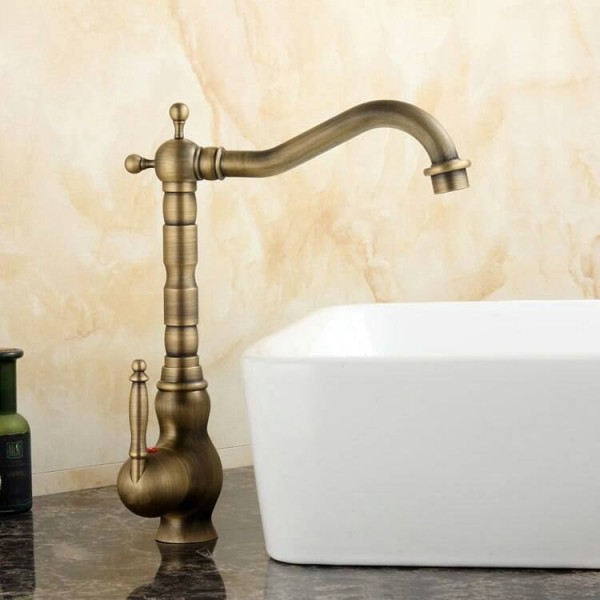 Antique Brass Faucets Kitchen Swivel Sink Faucet Bathroom Basin Mixer Tap 9066A