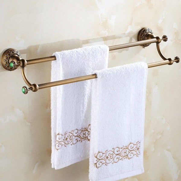 Antique Brushed Copper Carved Green Jade Bathroom Accessories Bath Towel Rack Towel Bar Paper Holder Cloth Hook BS20