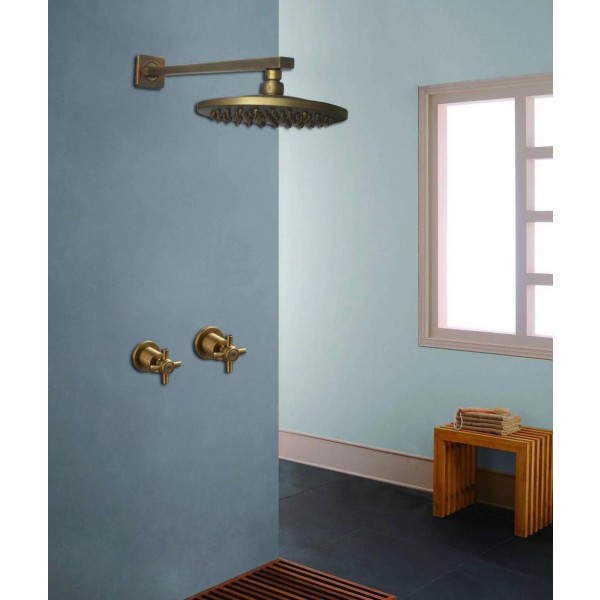 Antique Wall Mounted Shower Faucet Sets 8" Brass Rain Shower Head Single Lever Shower Mixer Taps Concealed Install shower XT391