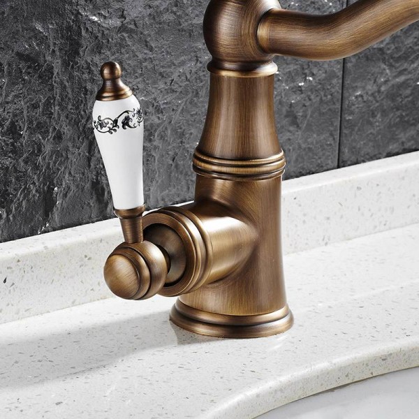 Basin Faucet Antique Brushed Porcelain Handle & Crystal Basin Mixer Faucet Hot Cold Mixer Basin Tap Luxury Faucet 9080