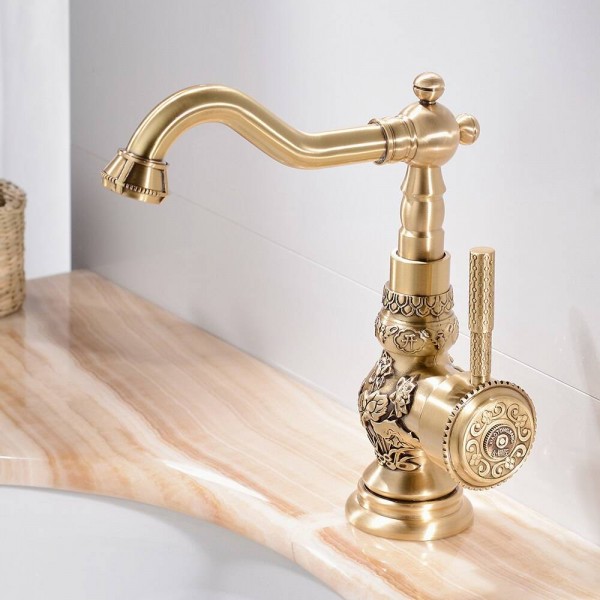 Basin Faucets Antique Brass Bathroom Faucet Grifo Lavabo Tap Rotate Single Handle Hot and Cold Water Mixer Taps Crane LAD-9955Q