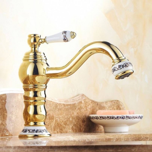 Basin Faucets Antique Brass Bathroom Sink Faucet Single Handle 360 Rotate High Spout Deck Mount Mixer Water Taps Taps JCS-5868F