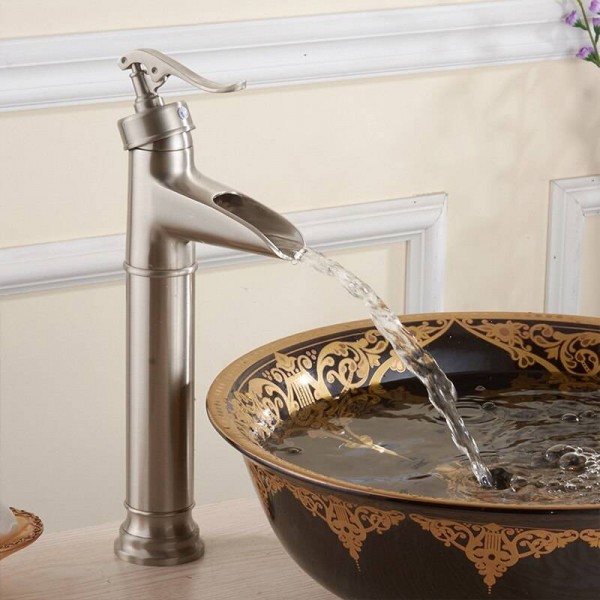 Antique Brass Waterfall Single Handle Bathroom Sink Faucet Vessel Mixer Tap 