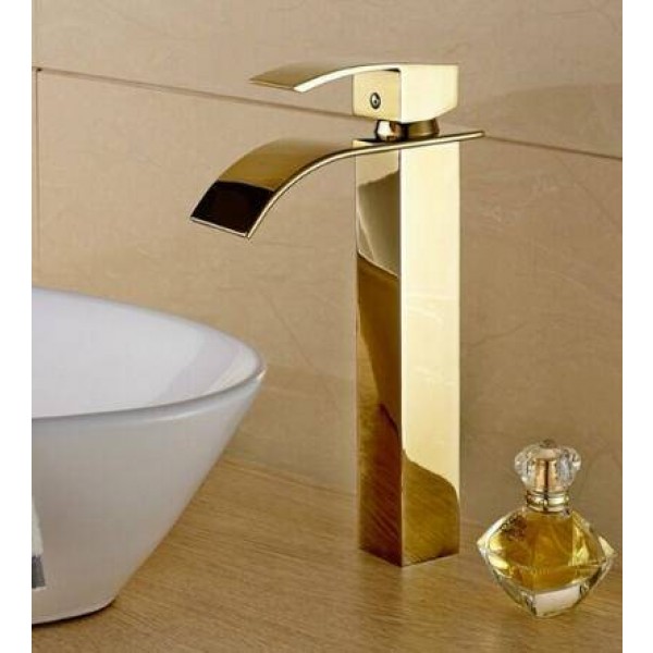 Deck Mounted Waterfall Spout Bathroom Sink Basin Faucet Brass Mixer Tap 
