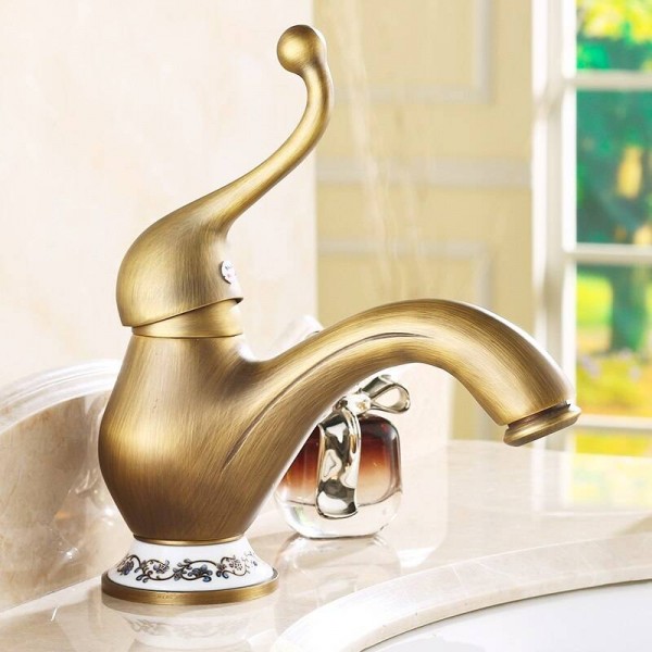Brushed Brass Gold Hot &Cold Single Hole Basin Sink Faucet Brass Mixer Tap