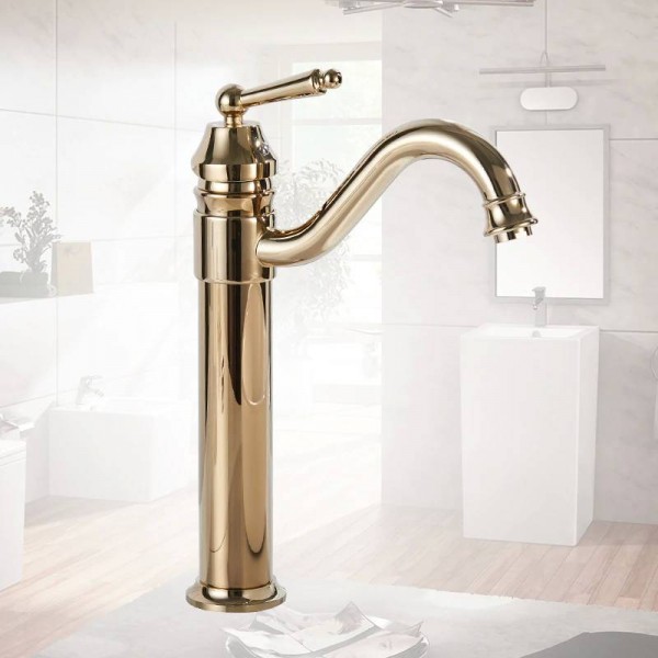 Basin Faucets Gold Plated Deck Mounted Bathroom Faucets Brass Bathroom Taps Mixer Crane Torneira Single Handle Faucet 6633