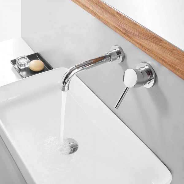 Chrome Waterfall Basin Faucet Dual Handle Wall-Mount Tub Mixer Bathroom Sink Tap 