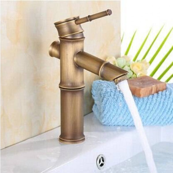 Bathroom bamboo shape faucet Basin Mixer Taps Antique Brass Finished Hot&Cold Mixer Taps Deck Mounted Faucet XT903