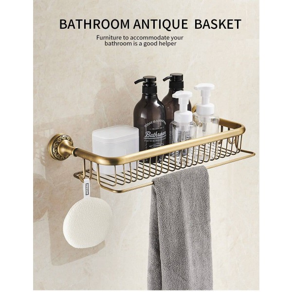 Solid Brass Shower Basket Bath Soap Shampoo Storage Holder Bathroom Shelf 1 Tier 