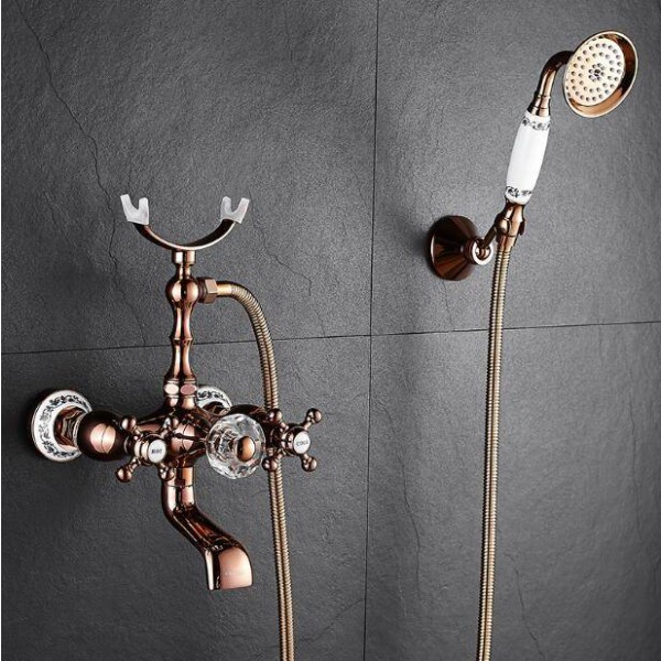 Bathtub Faucets Brass Luxury Rose Gold Bathroom Shower Faucet Set Rainfall Doule Handle Shower System Wall Mounted Tap XT360