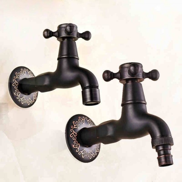 Bibcock Faucet Brass Black Washing Machine Faucet Bathroom Mop Small Tap Cold Water Wall Mount Garden Faucet SY-067R