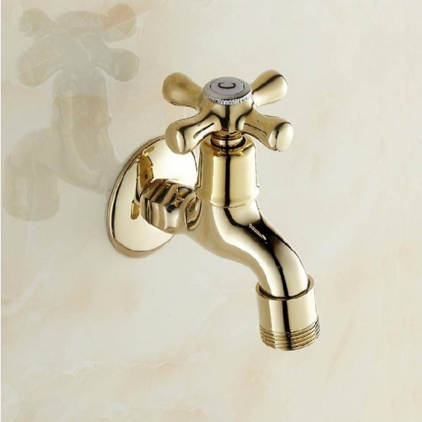Bibcock Gold Brass Wall Mount Washing Machine Faucet Bathroom Corner Small Tap Mop Pool Decorative Outdoor Garden Faucet 8587K