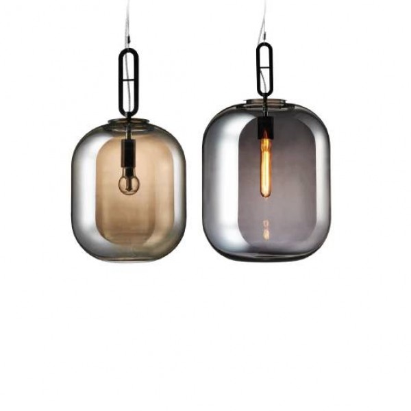  Post modern pendant light cognac grey Glass lampshade Nordic Art Decoration hanging light E27 LED bulb warm white 3000K