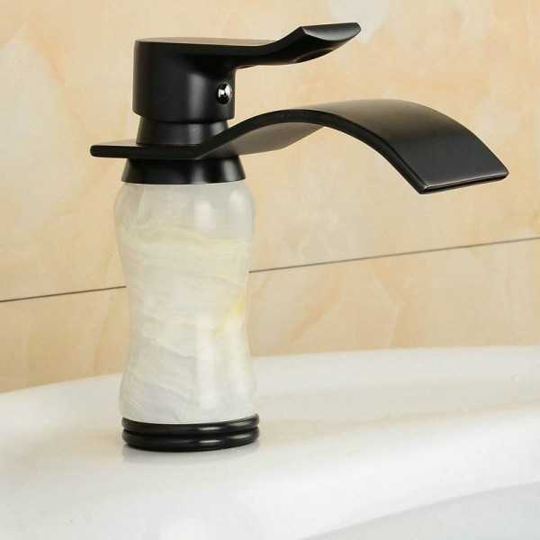 Black Brass Material Basin Mixer Tapswith White Marble Stone Bathroom Basin Faucet Deck Mounted Tap B101