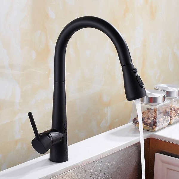 Black Paint Pull Out Faucets Kitchen Faucet Bathroom Basin Hot Cold Mixer Tap Sink Faucet 2 Function Spring&Stream KL9141