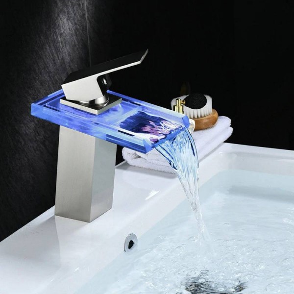 Black Water Powered LED Faucet Bathroom Basin Faucet Brass Mixer Tap Waterfall Faucets Hot Cold Crane Basin Tap