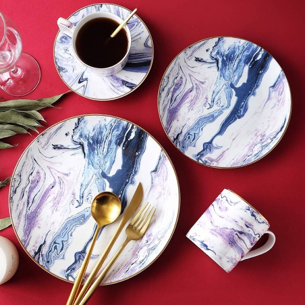 Bone Food Plate Gold Inlay Dinner Dish Nordic Marble Steak Plates Home Tableware Cup Ceramic Coffee Milk Mug Drop Shipping