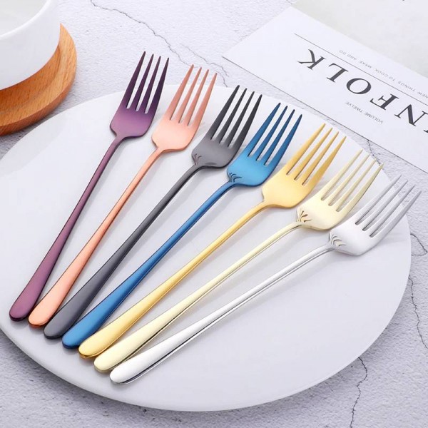  Stainless Steel Dinner Forks Cutlery Long Handle 8 Inches 18/8 SUS304 Flatware Rustless Mirror Polished 7 Colors