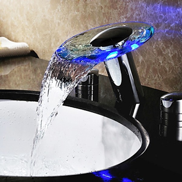 Luxury Cascata LED Colored Waterfall Widespread Bathroom Sink Faucet ...