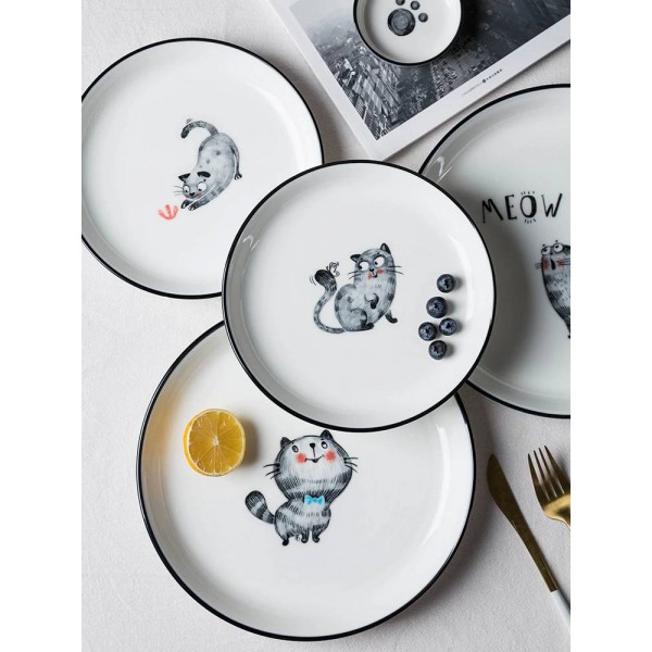Cat Fun Glaze Color Ceramic Tableware Plate Household Dish Noodle Bowl Rice Bowl