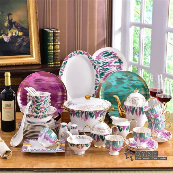 Ceramic dinnerware set bone fashion originality Colourful design 58pcs dinnerware sets Striped dinner set housewarming