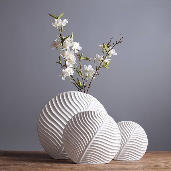 Ceramic Vase Cute Leaf Design Sample Room Solid White Flower Vases Flower Pots Planters