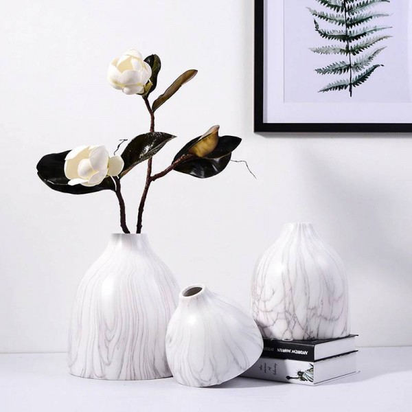 Ceramic Vase Desk Top Decorative Pots Planters Marble Texture Grain Accent Decor