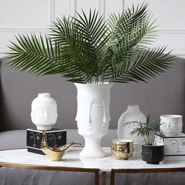 Ceramic Vase Muse Face Lip Multifaceted Vase Home Decoration Vase Artificial Flower Jewelry