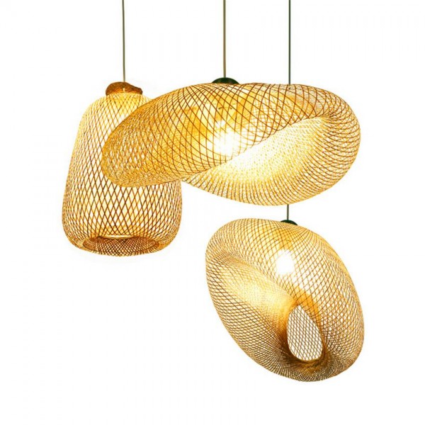  Lamp Wood Bamboo Art LED Pendant Lights & Lighting Rattan Pendant Lamps Dining Room Home Indoor Luminaire Kitchen Fixtures