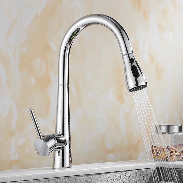 Chrome Polished Pull Out Faucets Kitchen Faucet Basin Hot Cold Mixer Tap Sink Faucet 2 Function Spring&Stream KL9141